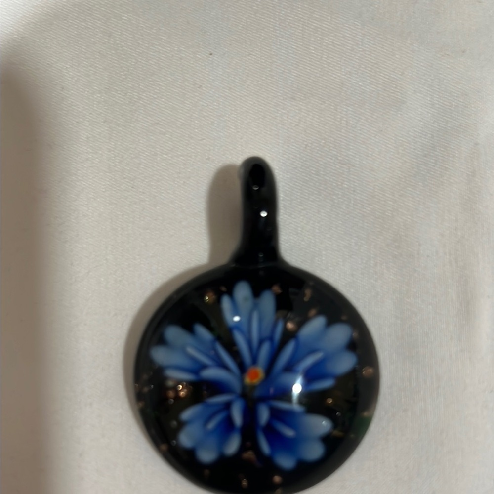 Floral Glass Pendant with Blue Flower
